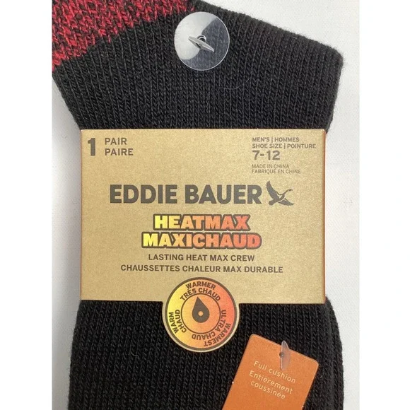 Eddie Bauer 2-Pair Black Heat Thermal Long Heavyweight Crew Socks Size 7-12 - Picture 3 of 6